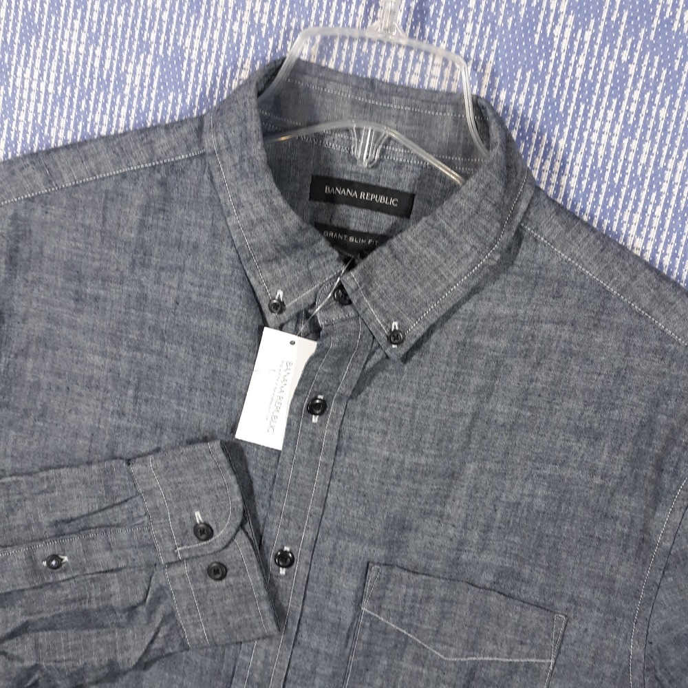 Banana Republic Chambray Shirt Grant Slim Fit Long Sleeve Mens Size Large NEW